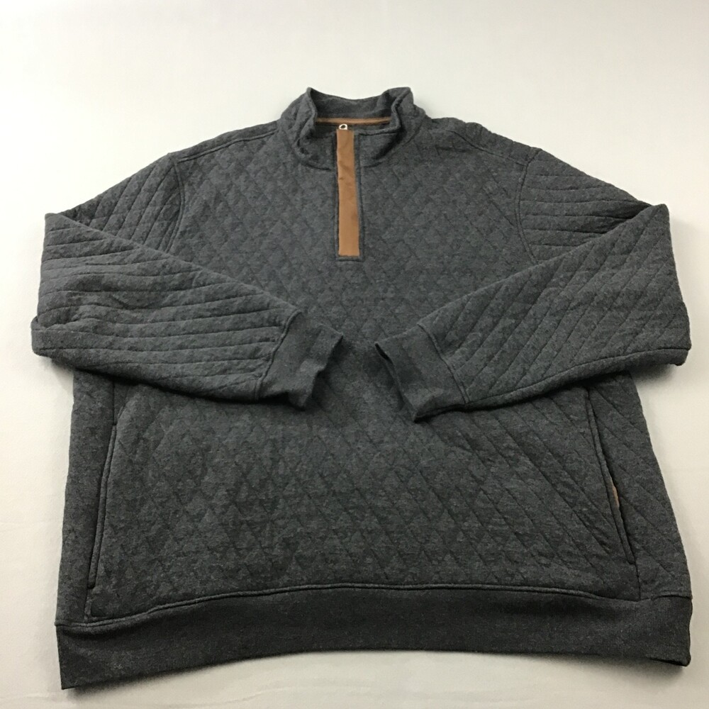 Untuckit Sweater Men 3XL Gray Solid 1/4 Zip Pullover Knit Quilted Pockets XXXL